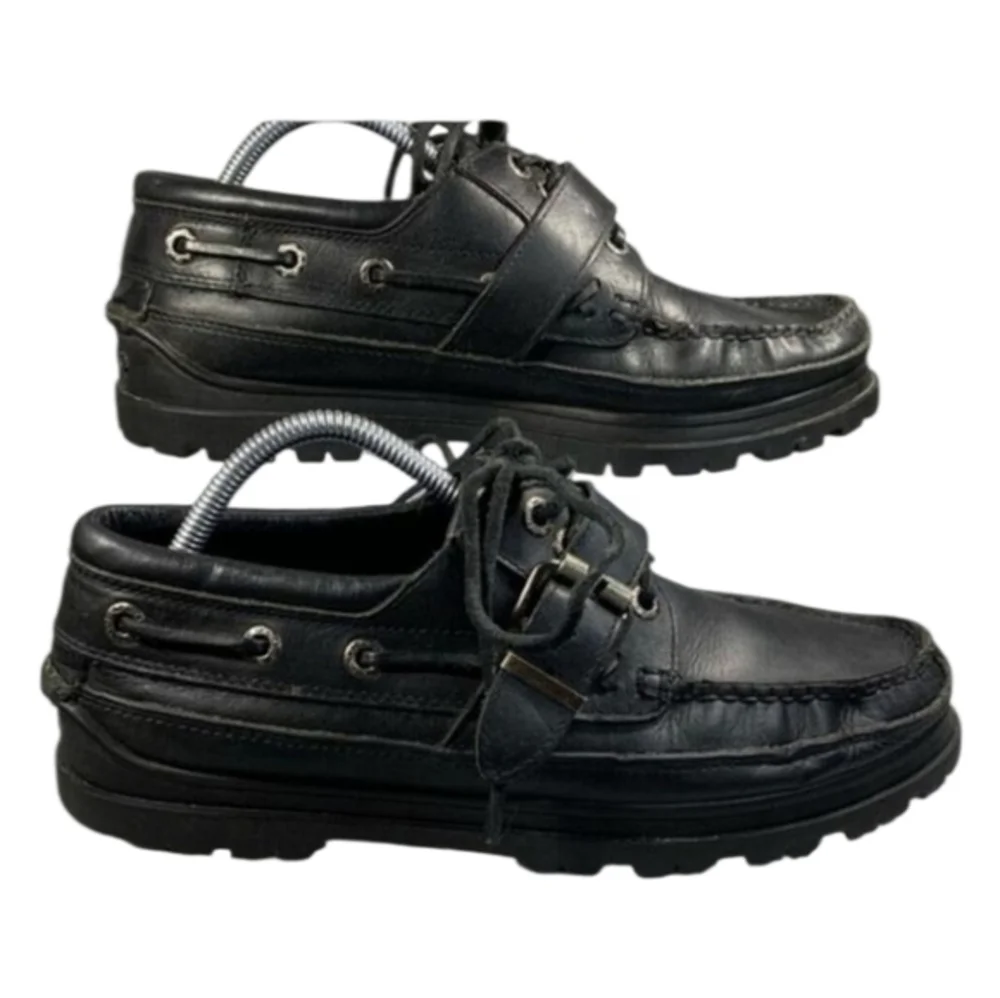 Polo Ralph Lauren vintage black buckle deck boat shoes loafers men's size 10.5 D